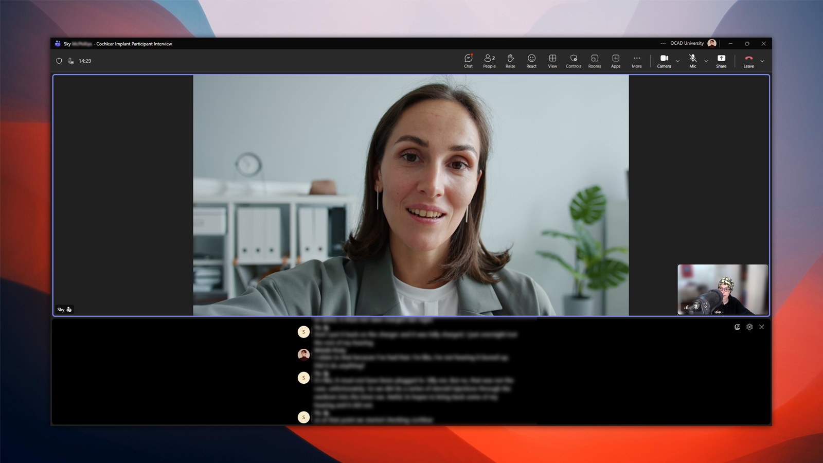A cochlear implant study participant speaking to Michelle through a Teams video call. (For illustrative purposes only.)